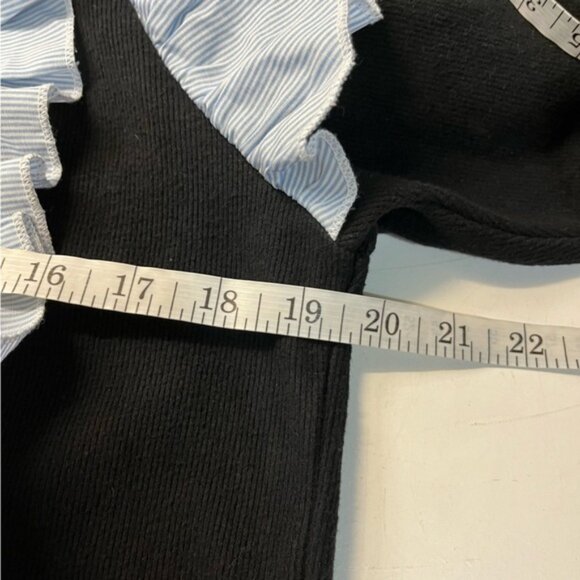 Zara Black Poplin Sweater with Contrasting Micro Stripe Ruffles size M - Picture 7 of 7
